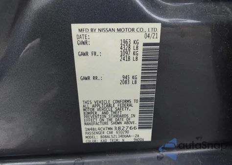 2021 Nissan Altima Sr Fwd z USA, uszkodzony, nr VIN 1N4BL4CV7MN382766